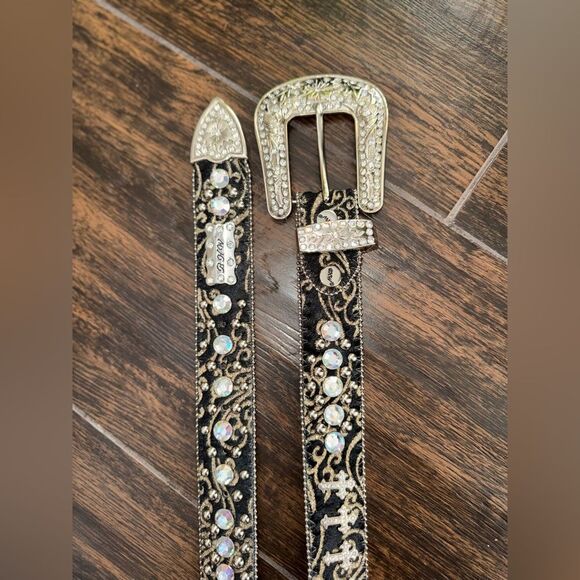 BHW Genuine Leather Cross Rhinestone Western Cowgirl Bling Belt Size large nwot main image 15